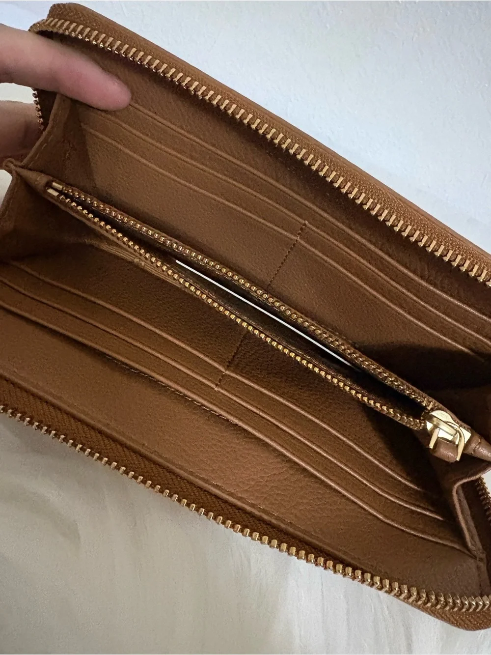 Tory Burch Caramel Brown Leather Zip-Around Wallet with Gold Logo